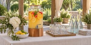 Cold-drink station with a glass dispenser and sparkling drinks served separately