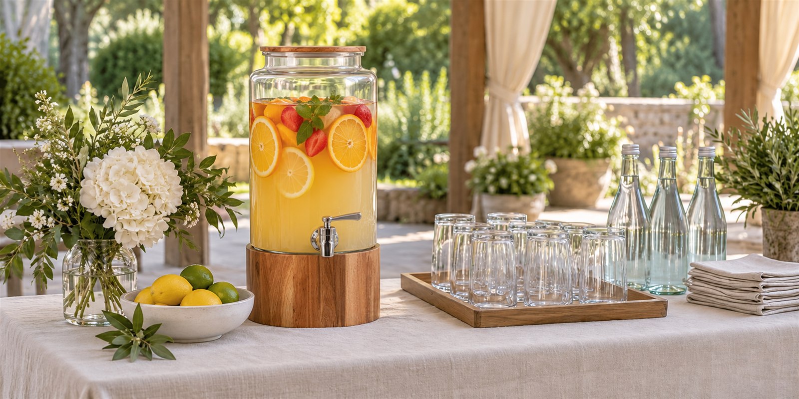 Cold-drink station with a glass dispenser and sparkling drinks served separately
